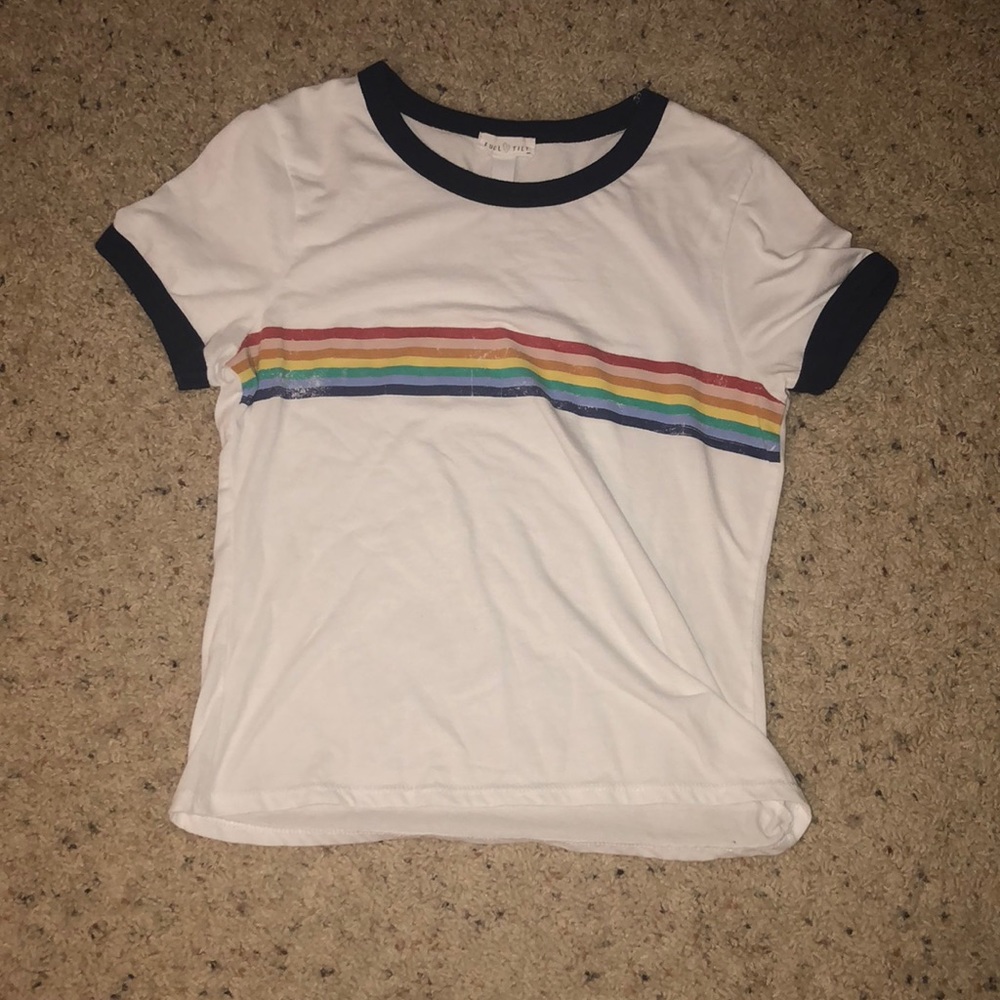 White crop top with a rainbow on it.
